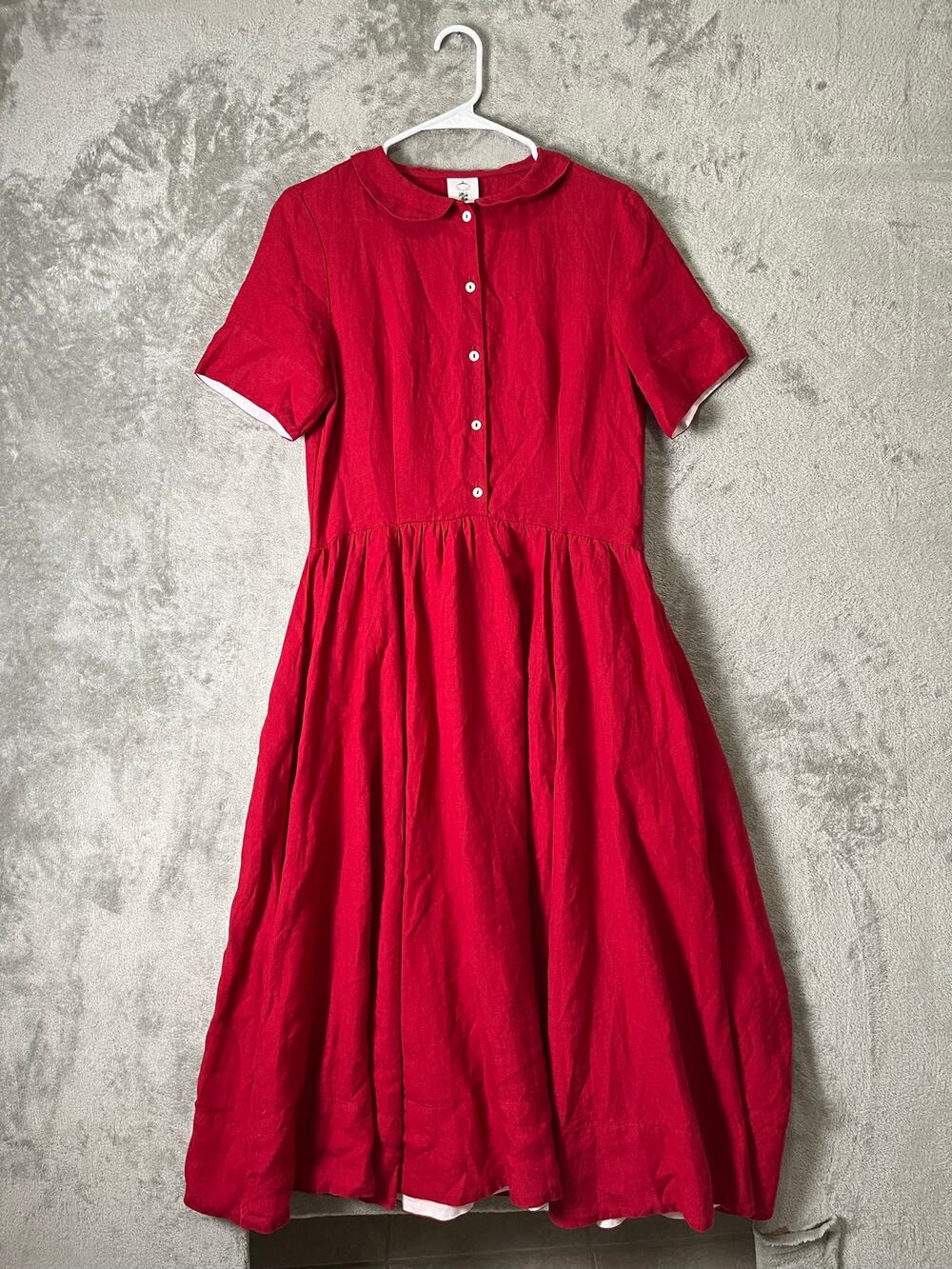 Son De Flor Red Peter Pan Collar Button Front Midi Dress Cottagecore Size M